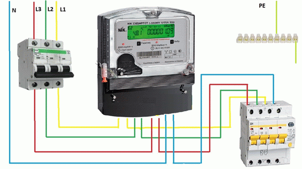 Схема подключения трехфазного двухтарифного счетчика электроэнергии