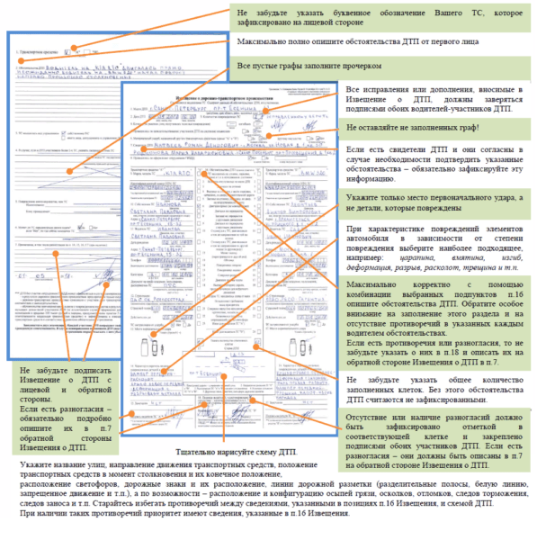 Общие правила оформления ДТП европротоколом от РСА