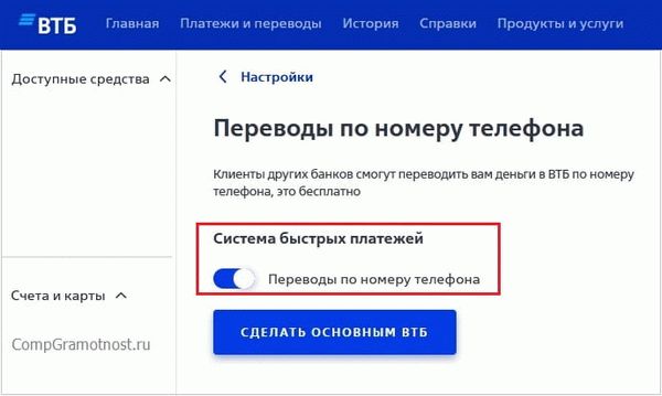 ВТБ подключение переводов СБП