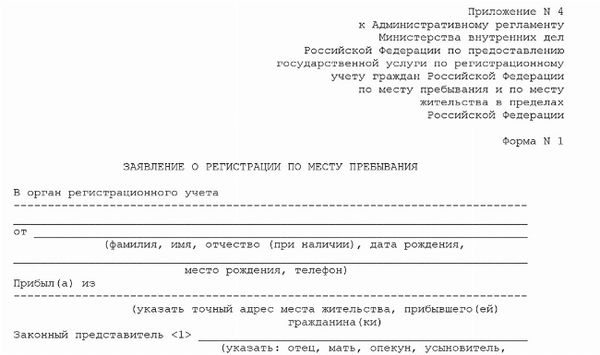 Скачать Заявление о регистрации по месту пребывания