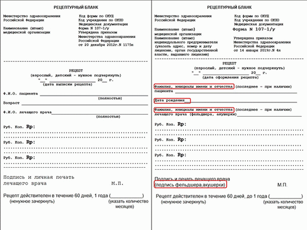 Рецептурный бланк 107-1/у