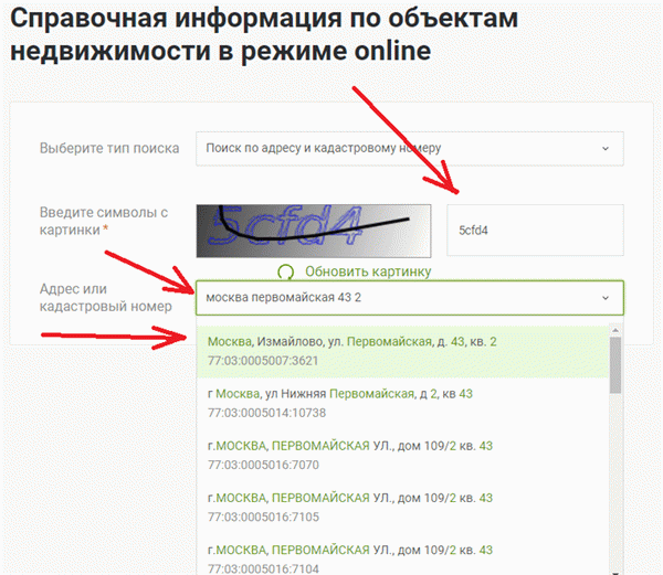 Проверка квартиры на сайте Росреестра. Шаг №1 - ввод данных