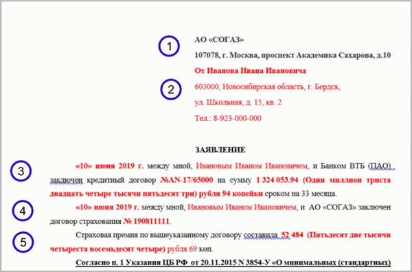 Как вернуть страховку по кредиту СОГАЗ: подробный разбор документов, бланк заполнения