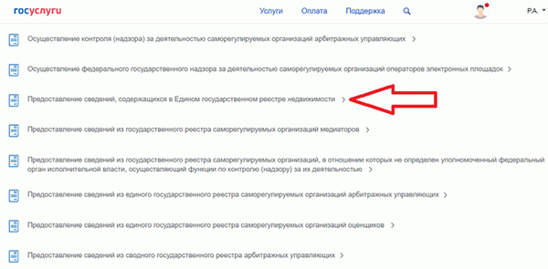 Кликаем на Предоставление сведений, содержащихся в Едином государственном реестре недвижимости